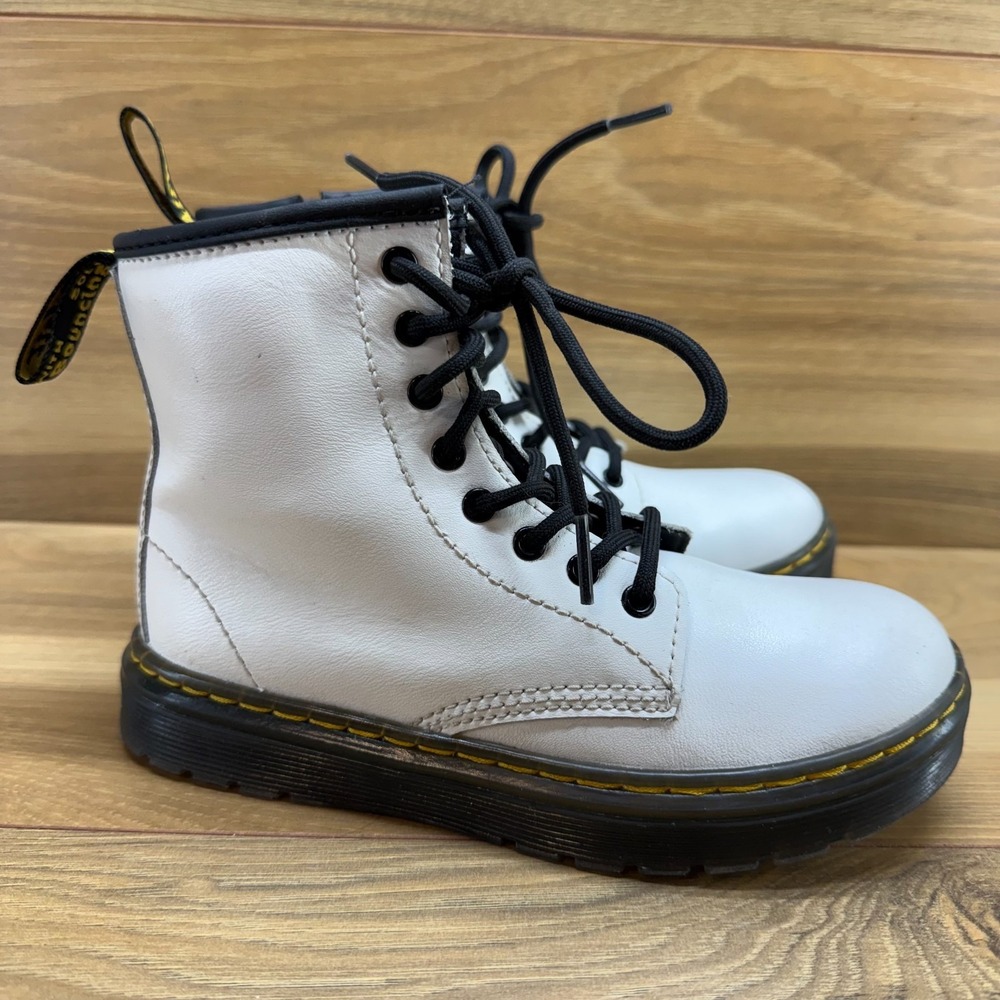Dr Martens Zavala Youth Kids Size 1 White Leather Zipper‎ Combat Y2K Boots